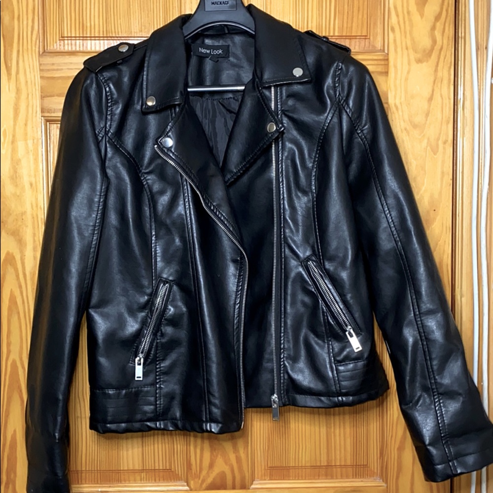 Black Faux Leather Biker Jacket Size Large